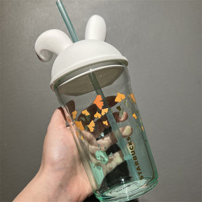 16oz China Autumn Cute Rabbit Glass Cup