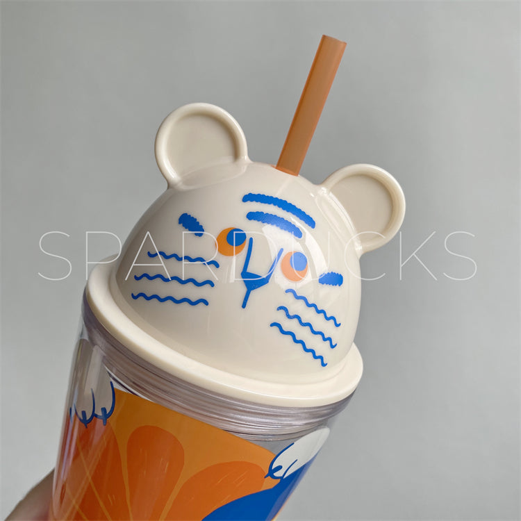 16oz Japan Summer Orange Tiger Plastic Cup