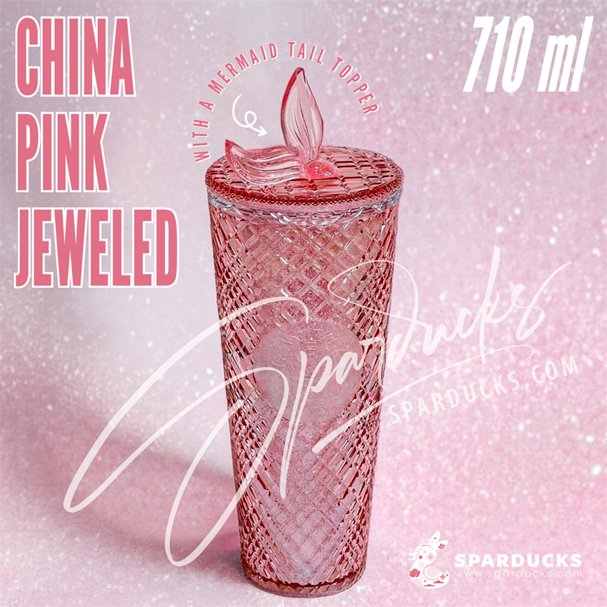 24oz China Plastic Pink Jeweled with Fishtail Topper