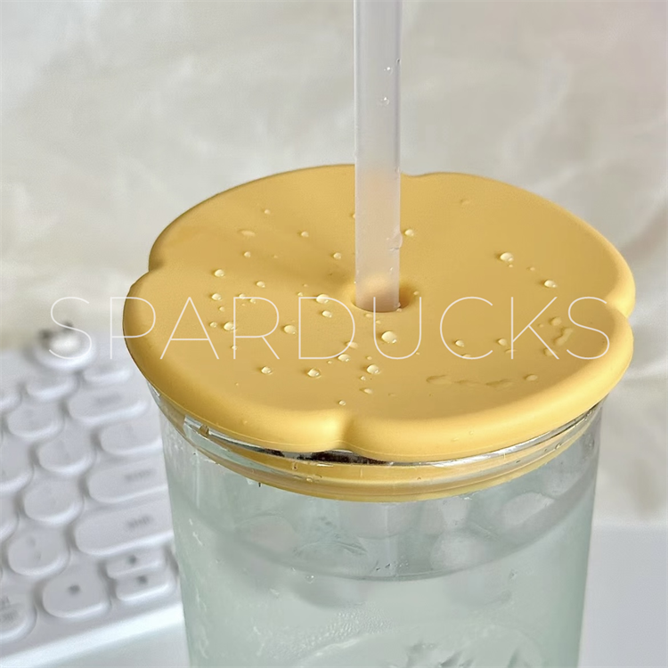 16oz China Yellow Flower Lid Glass with Straw