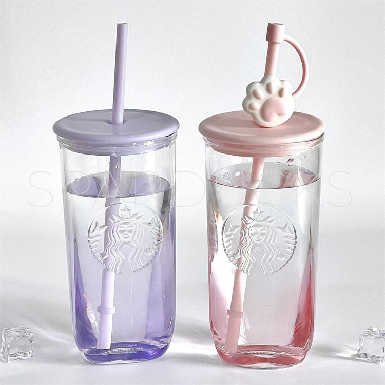A Pair of 16oz Triangle Glass Cups PINK+PURPLE