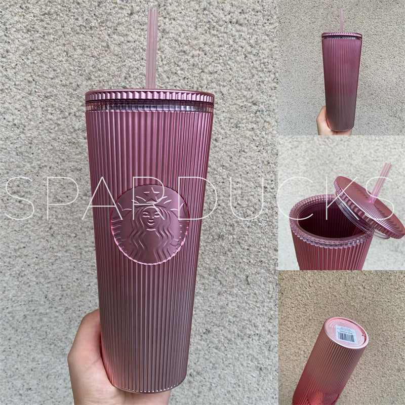 OHIA 24oz Pink Pleated Plastic Cup