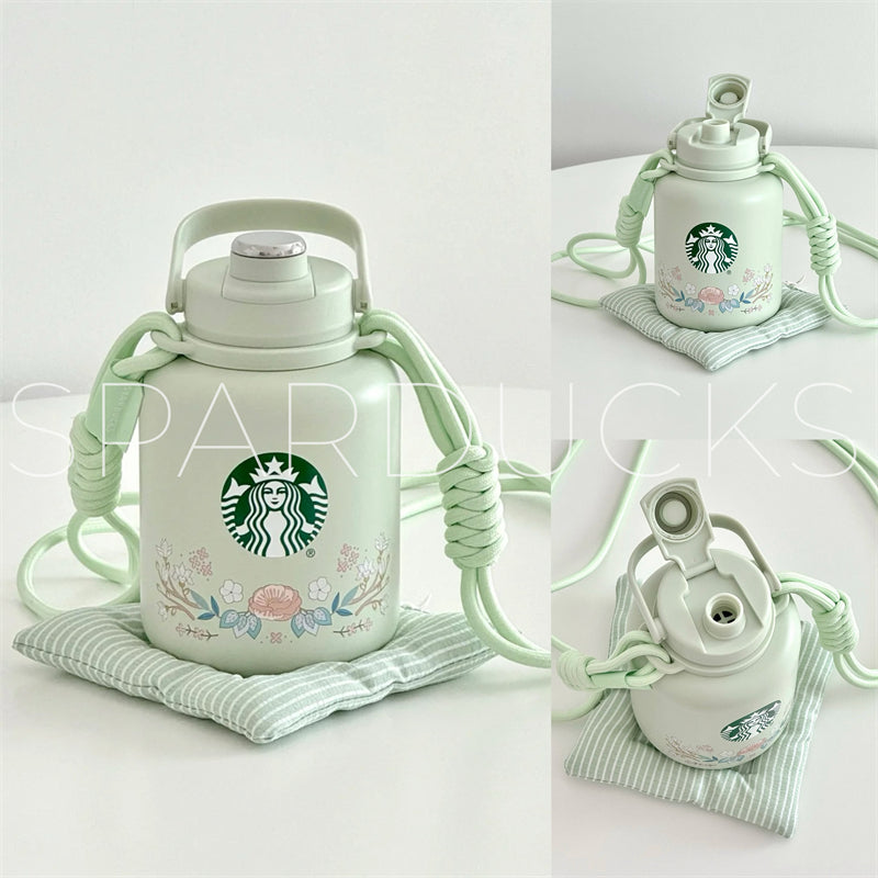 34oz Green Stainless Bottle With Body Strap