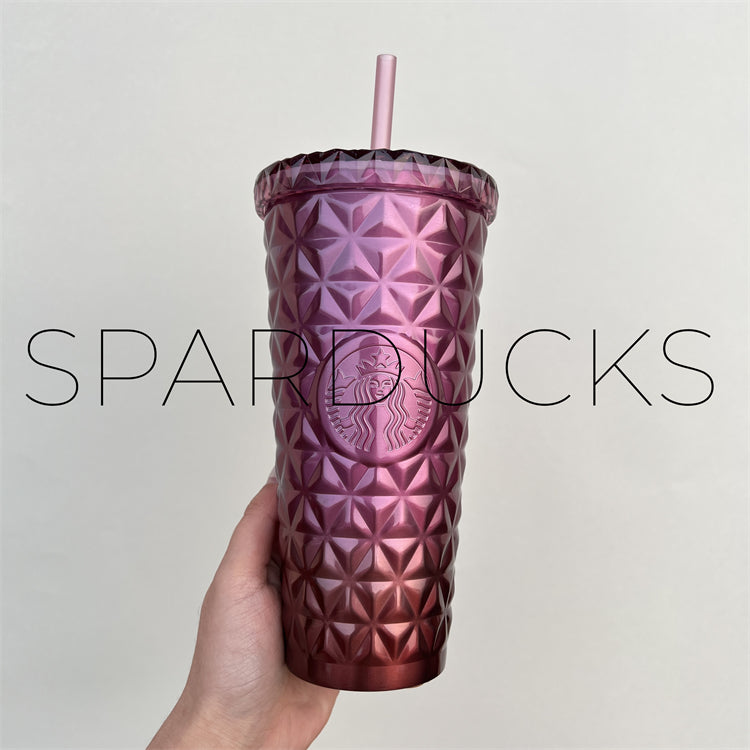 16oz China Pink Oil Slick Glass Cup with Straw – SPARDUCKS