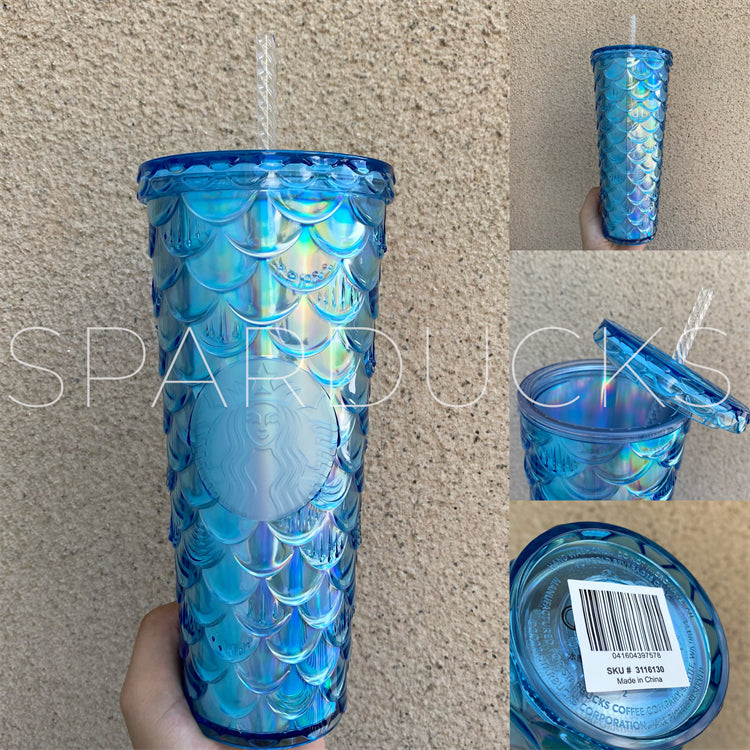 24oz Taiwan Blue Scales Plastic Cold Cup