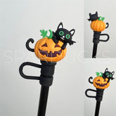 7mm Straw Topper *Black Cat with Pumpkin
