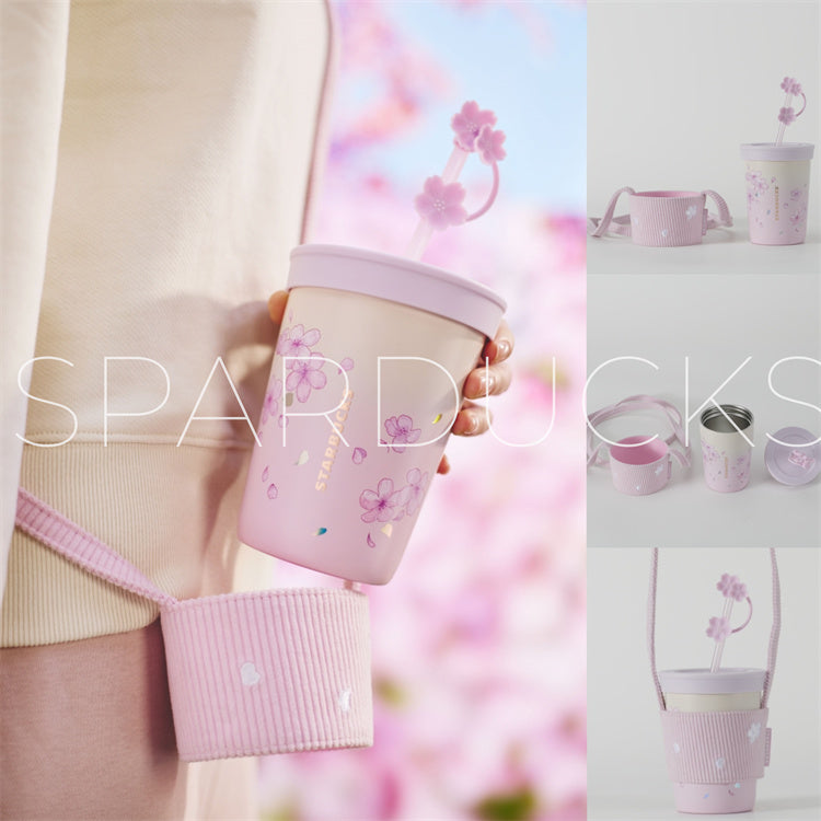 12oz China Sakura Pink Stainless Cup with Sleeve