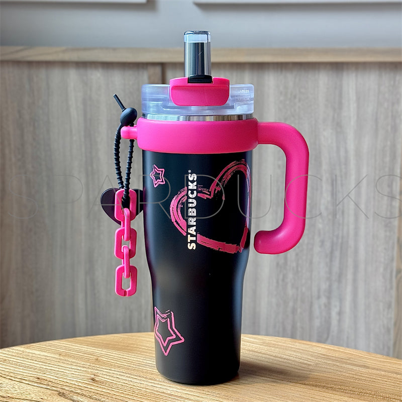 43oz Pink Heart Stainless Cup with Handle