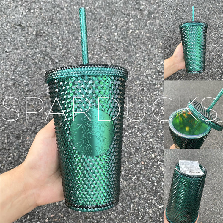 16oz Korea Bling Green Plastic Studded Cup