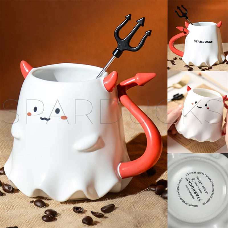 16oz Halloween Tinny Ghost Mug with Stirrer