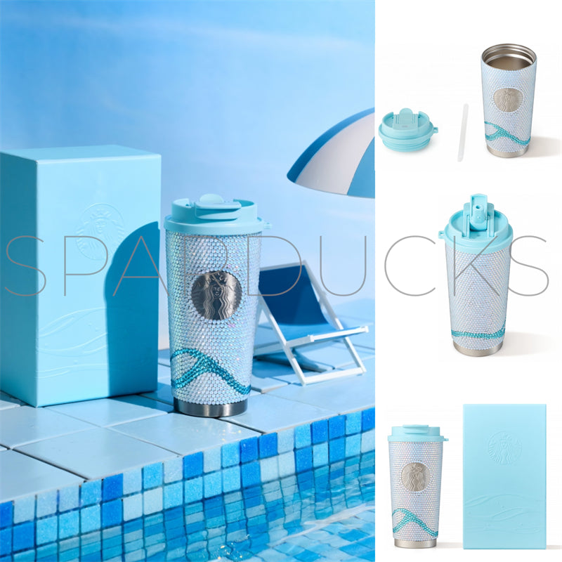 16oz China Blue SS Rhinestone Tumbler