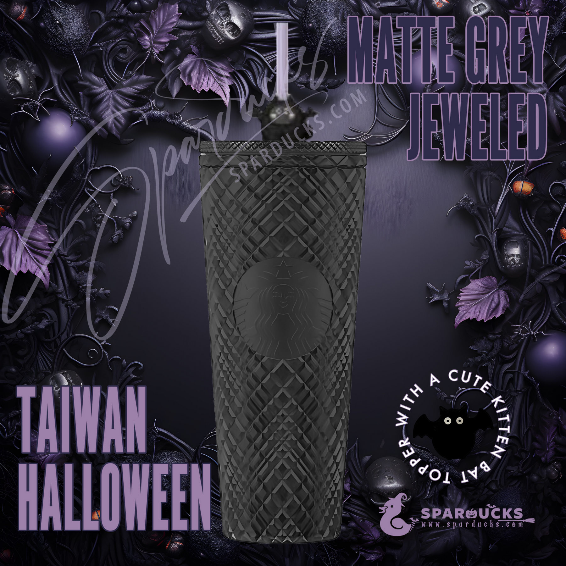 24oz Taiwan Matte Grey Jeweled Cup