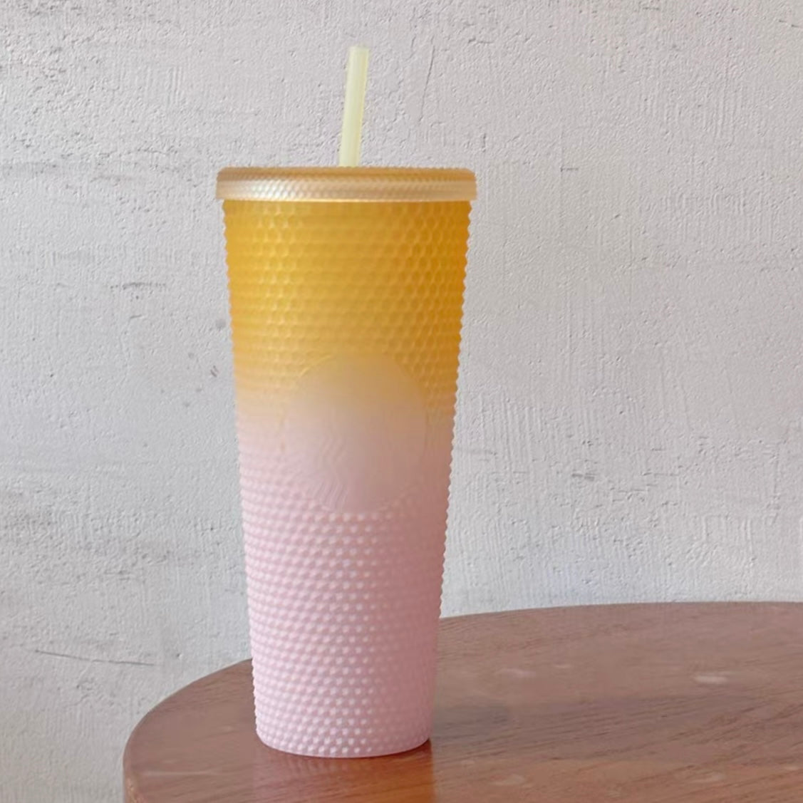 24oz China Jelly Yellow Pink Gradient Studded Cup