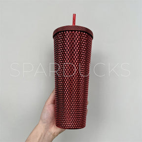 24oz CUSTOM Red Electroplated Studded Tumbler