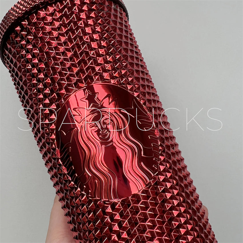 24oz CUSTOM Red Electroplated Studded Tumbler