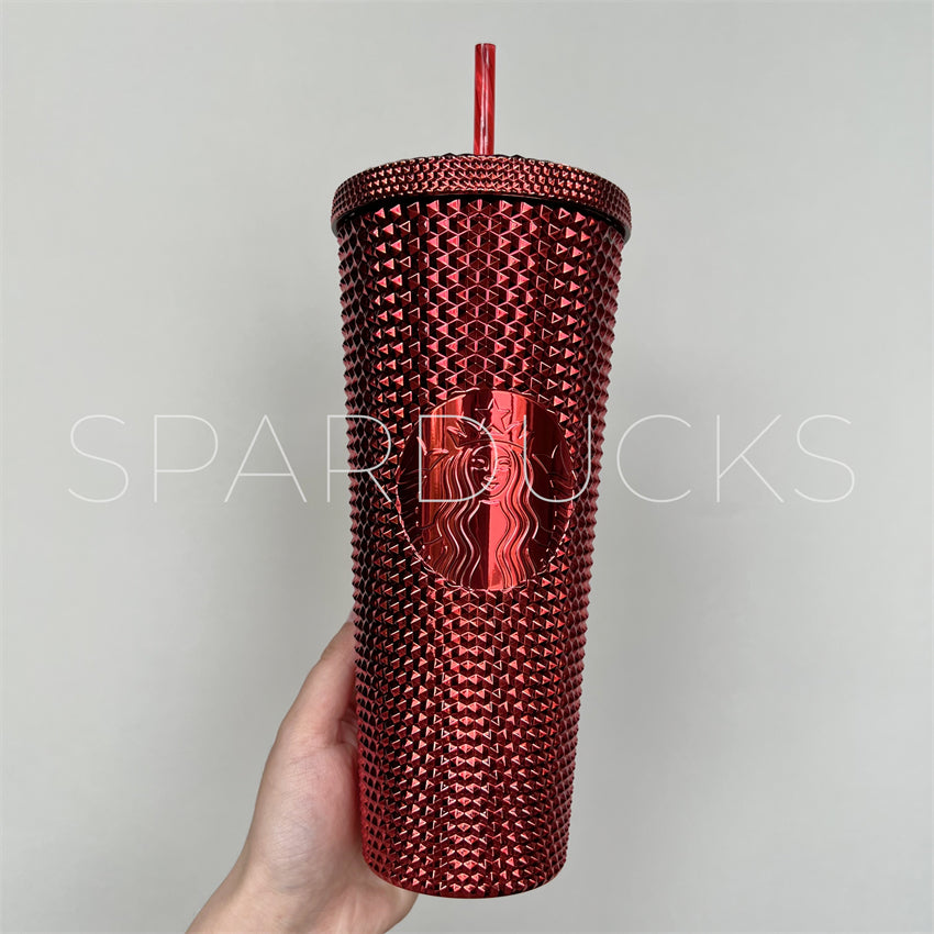 24oz CUSTOM Red Electroplated Studded Tumbler