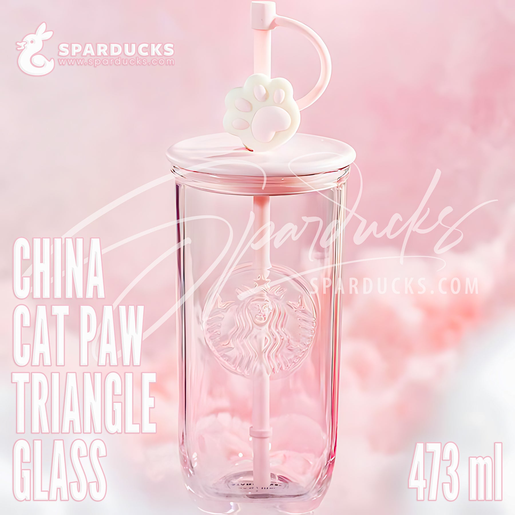 16oz China Pink Cat Paw Triangle Glass