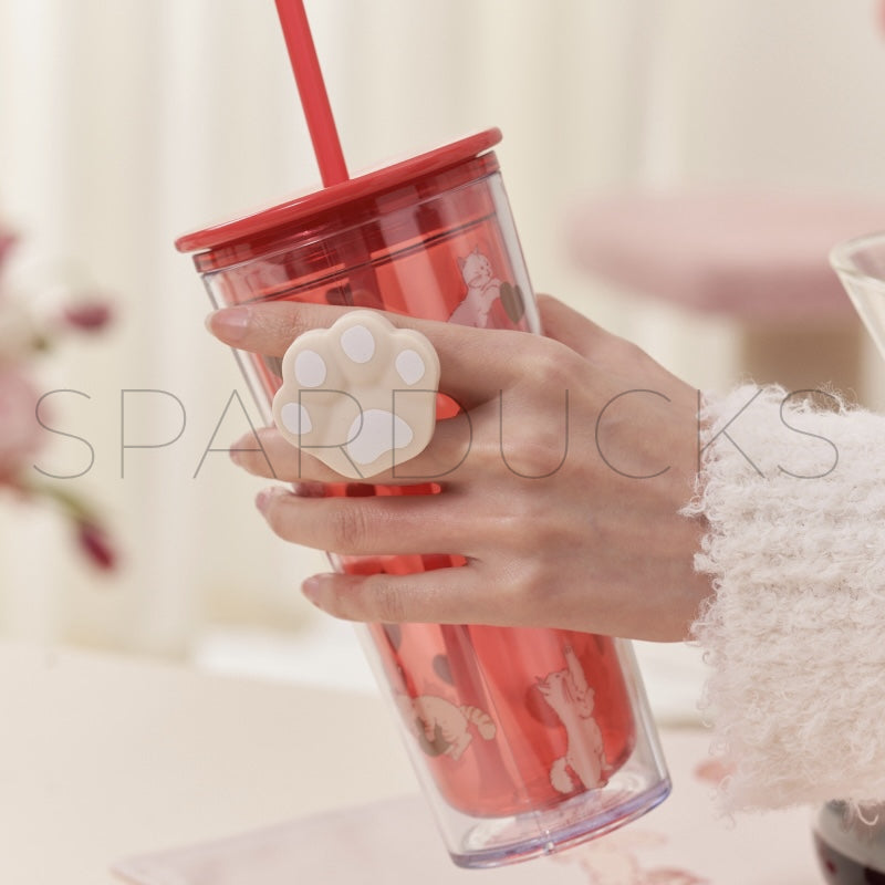 16oz China Red Plastic Tumbler with Cute Paw