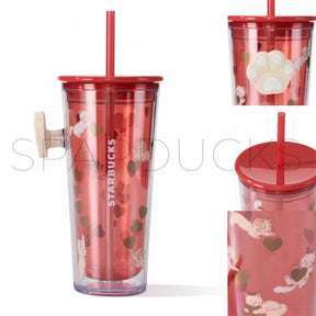16oz China Red Plastic Tumbler with Cute Paw