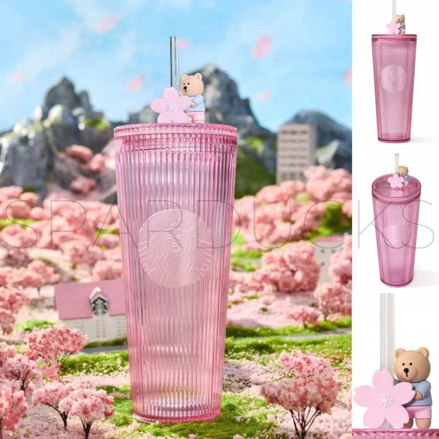 24oz China Clear Pink Pleated Cup