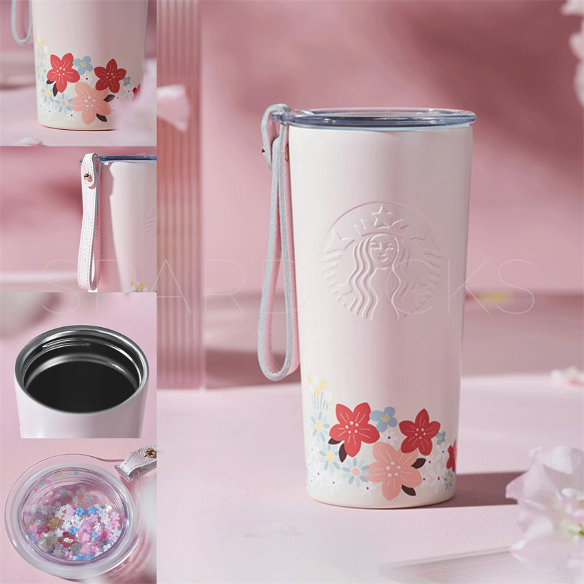 2023 Starbucks Glass Cup Gradient Sakura Tumbler w/Cherry blossom Topper New
