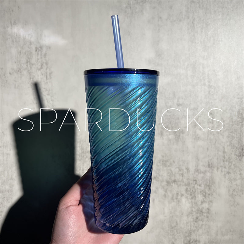 18oz Blue Glass With Straw