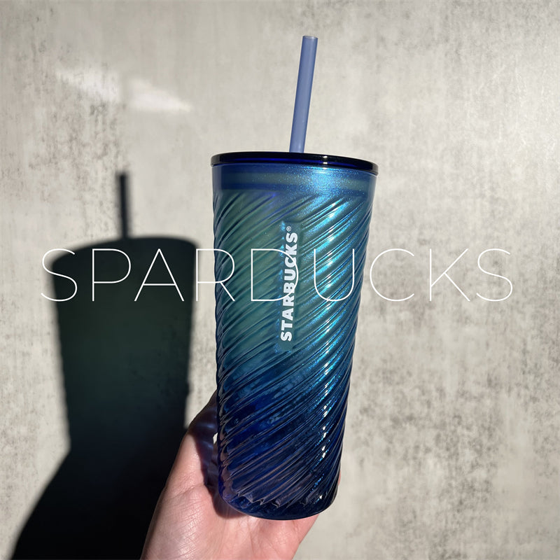 18oz Blue Glass With Straw