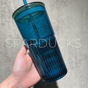 18oz China Blue-green Glass with Straw