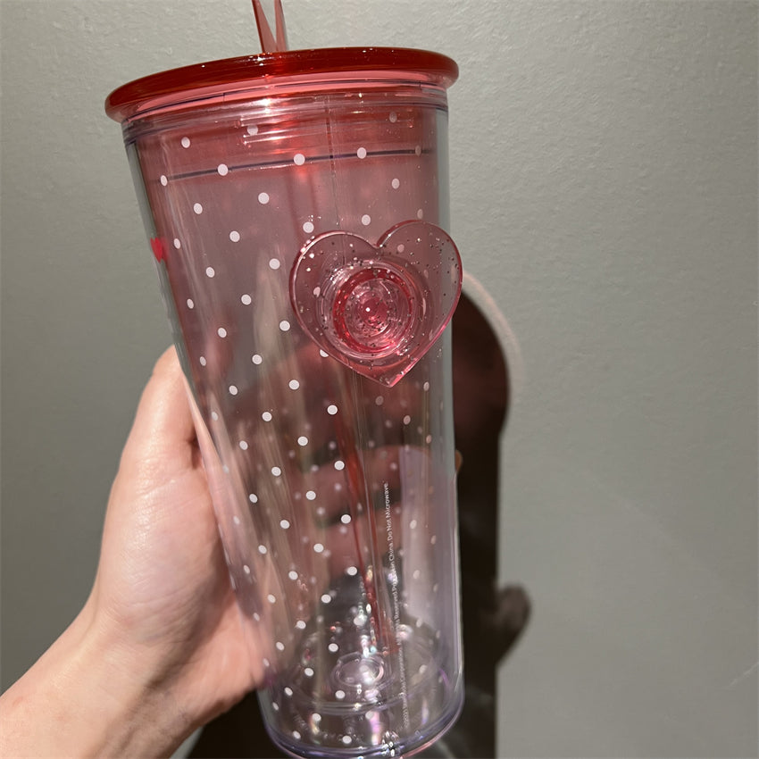 16oz Korea Valentine Heart Plastic Cold Cup