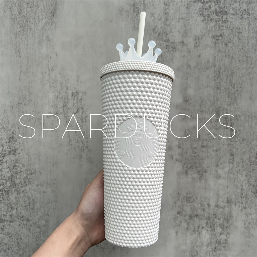 24oz Taiwan White Studded Cold Cup with Crown