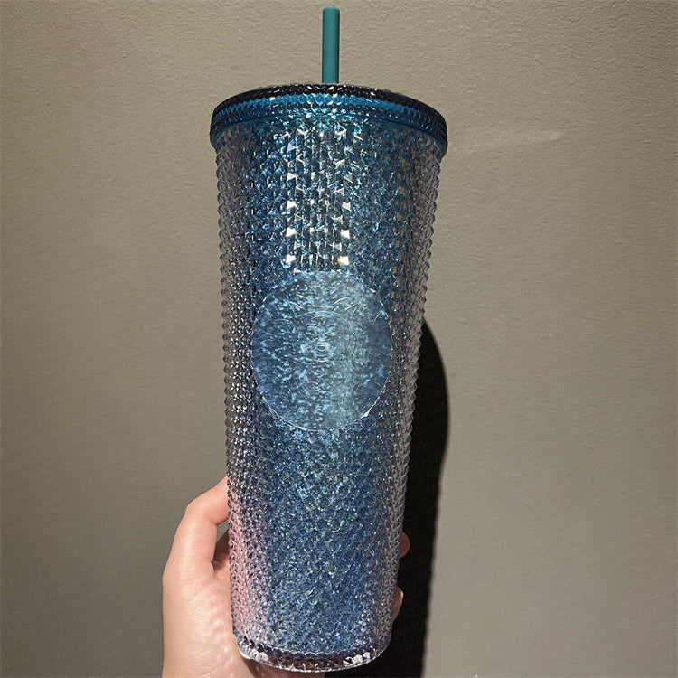 24oz Korea 2021 Valentine Blue Glitter+Pink Glitter Studded Cups