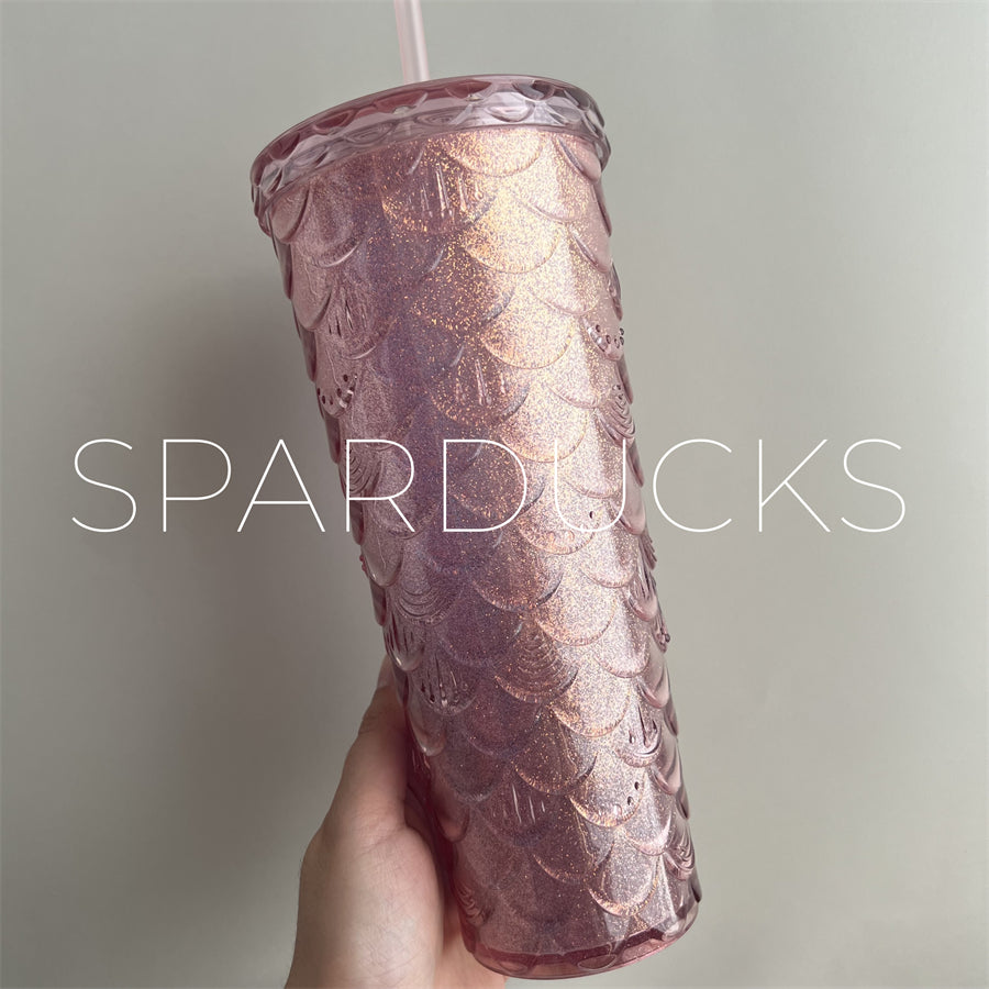 24oz China Pink Gradient Scales Plastic Cold Cup