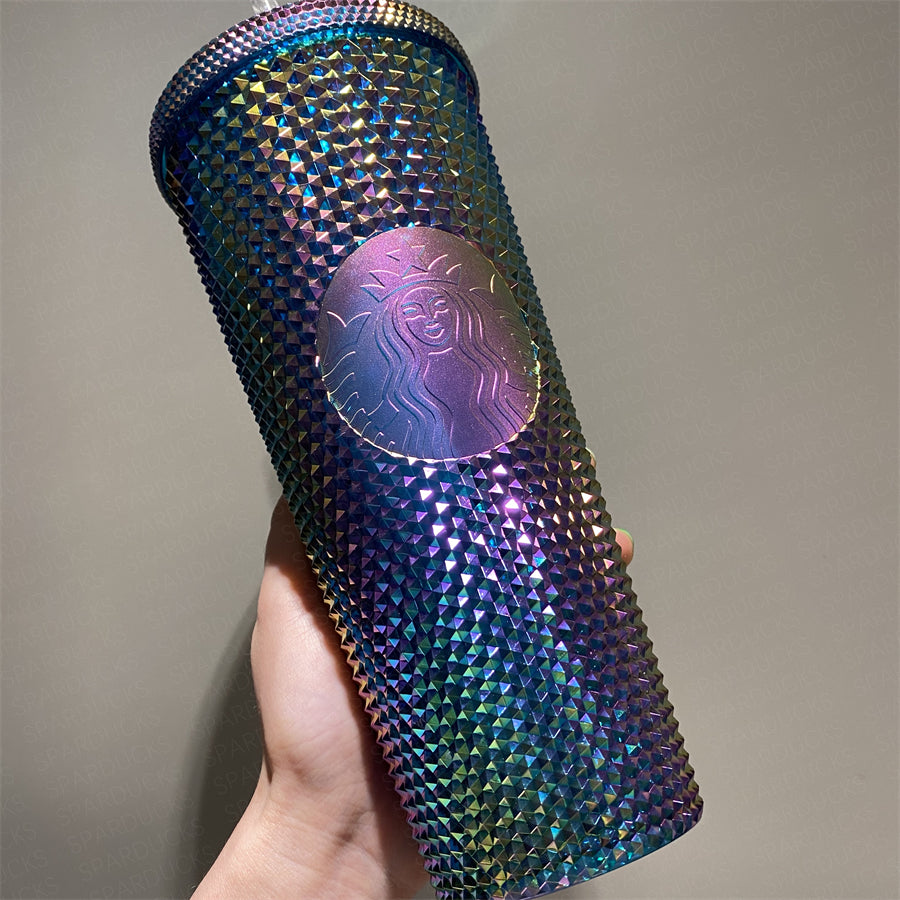 24oz China Oil Slick Studded Cold Cup With Straw