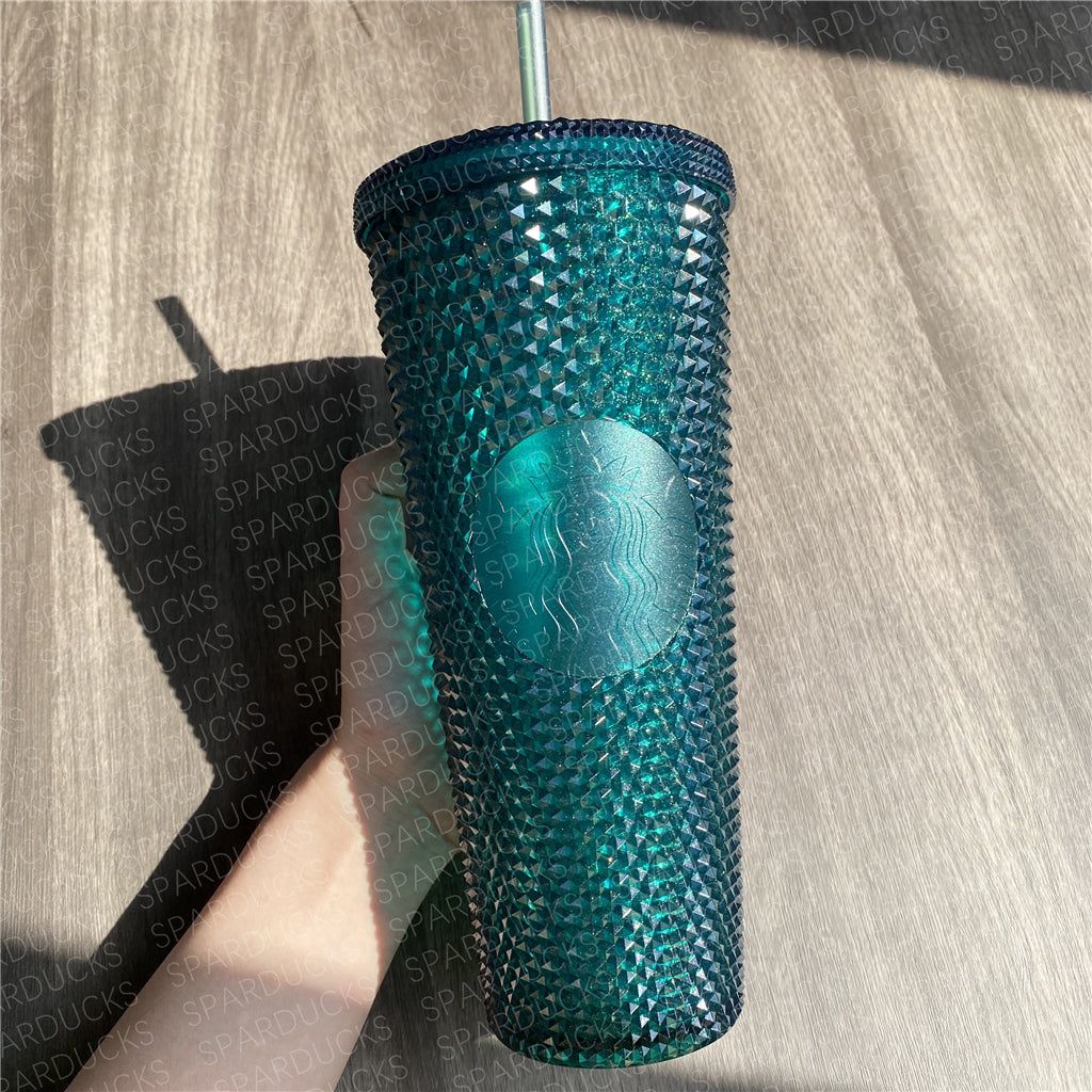 24oz China Christmas Green Glitter Studded Tumbler