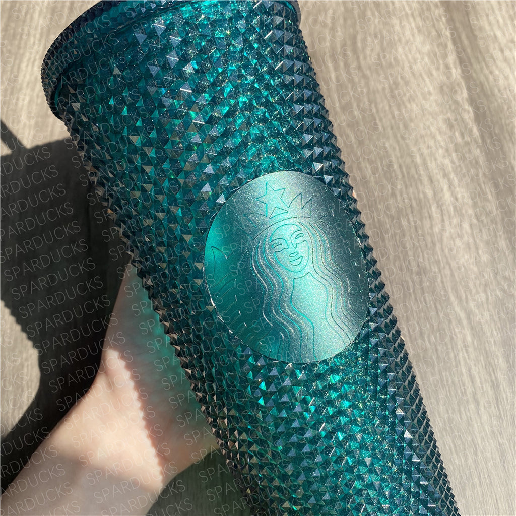 24oz China Christmas Green Glitter Studded Tumbler