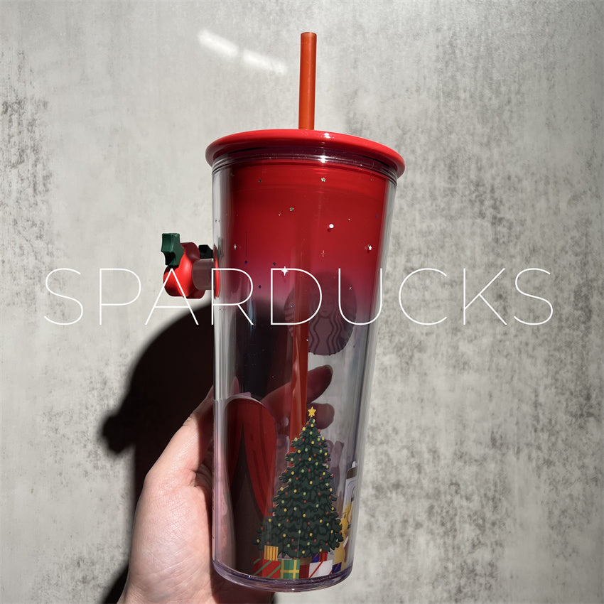 16oz Korea X'mas Red Plastic Cold Cup