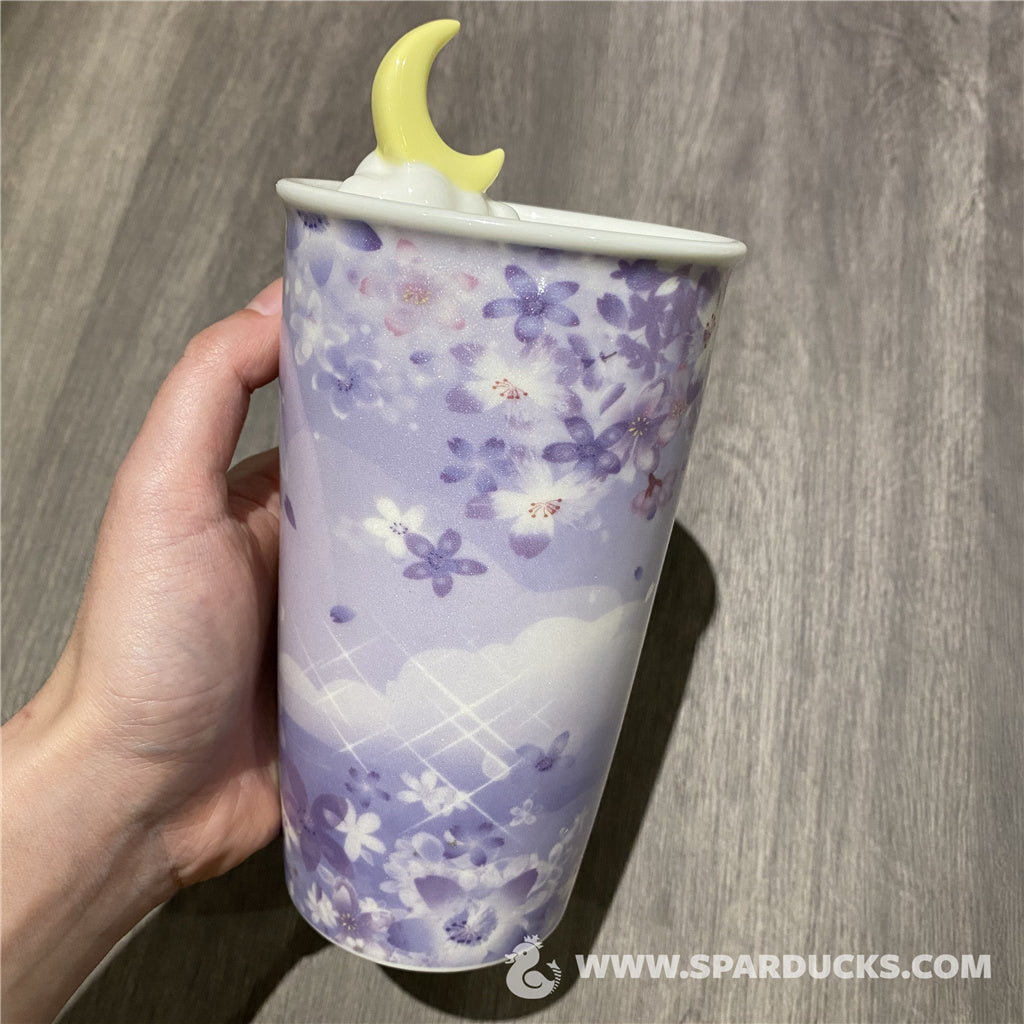12oz Purple Sakura Ceramic Double Wall Tumbler