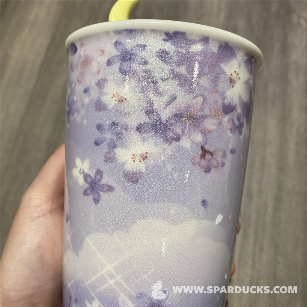 12oz Purple Sakura Ceramic Double Wall Tumbler