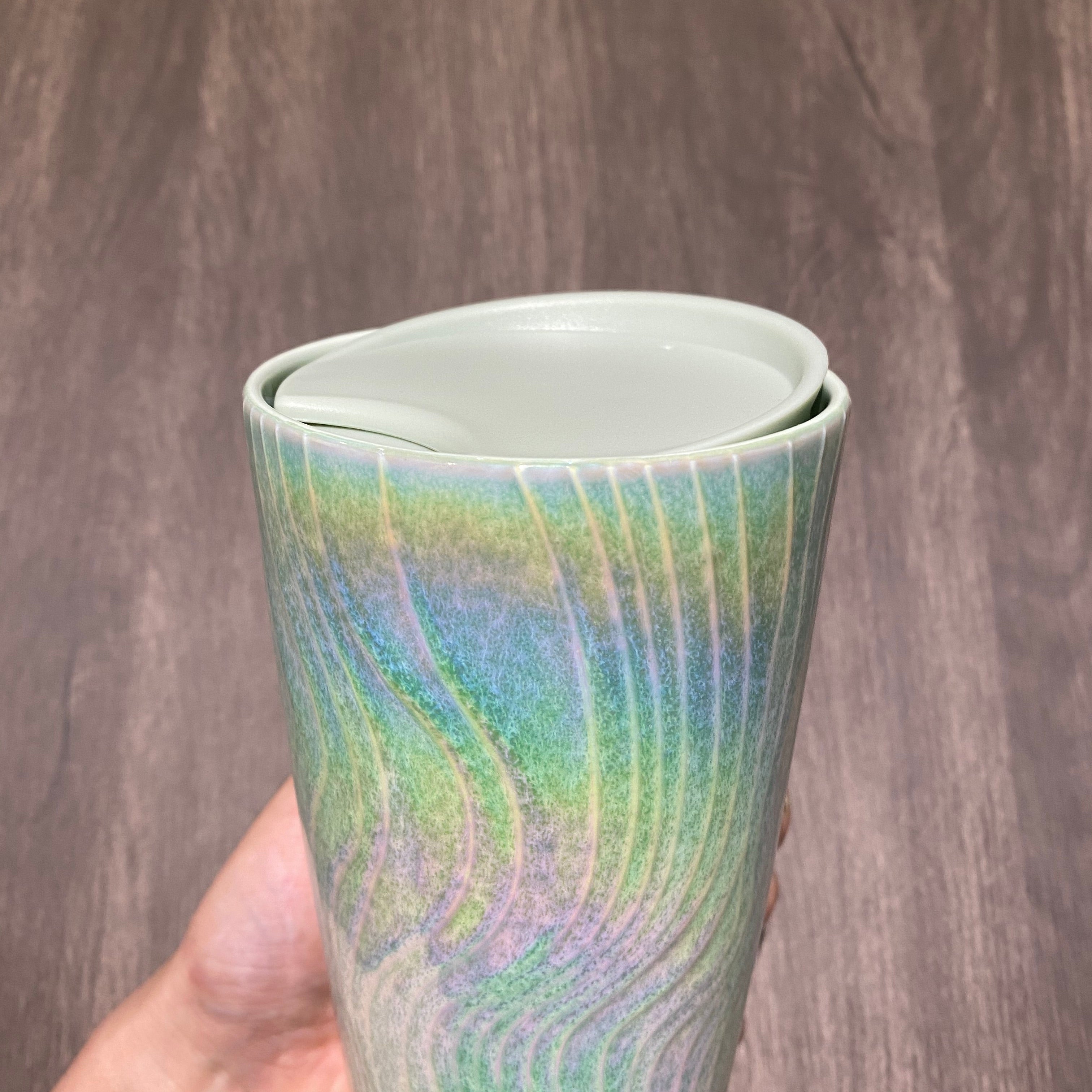 12oz China Mint Rippled Ceramic Double Wall Tumbler