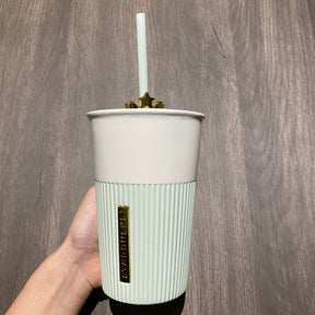 21oz China Mint Ceramic Straw cup with Crown Lid