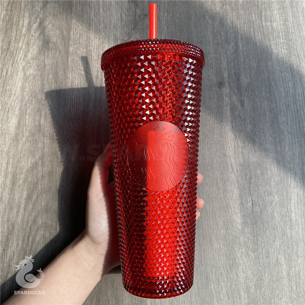 24oz China Red Bling Studded Tumbler