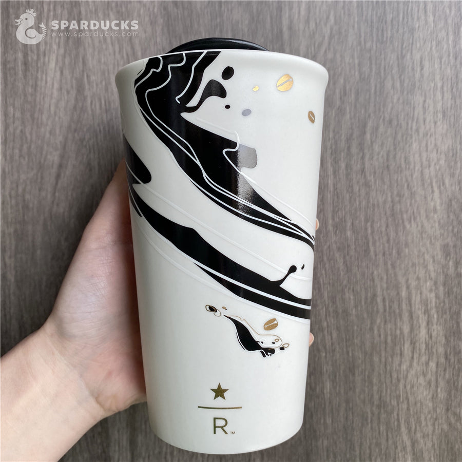 12oz China Black White Classic Ceramic Double Wall Tumbler