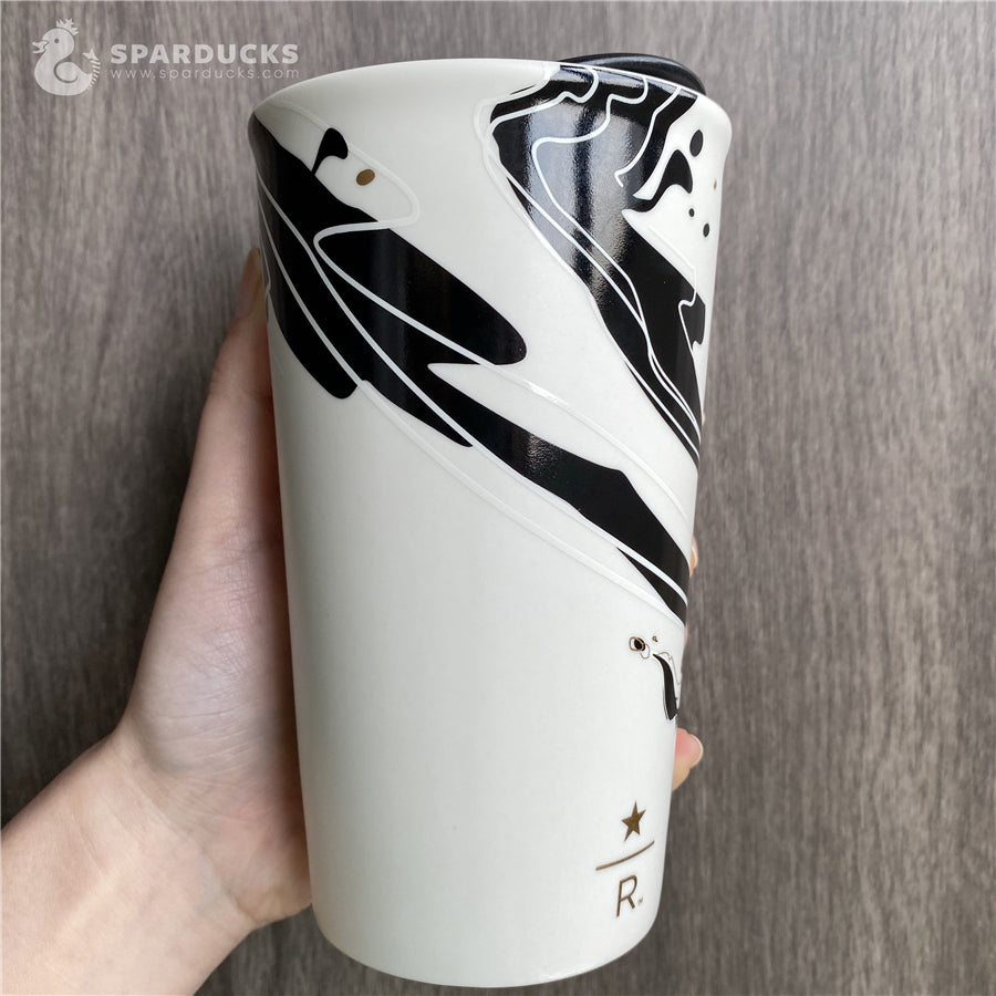 12oz China Black White Classic Ceramic Double Wall Tumbler