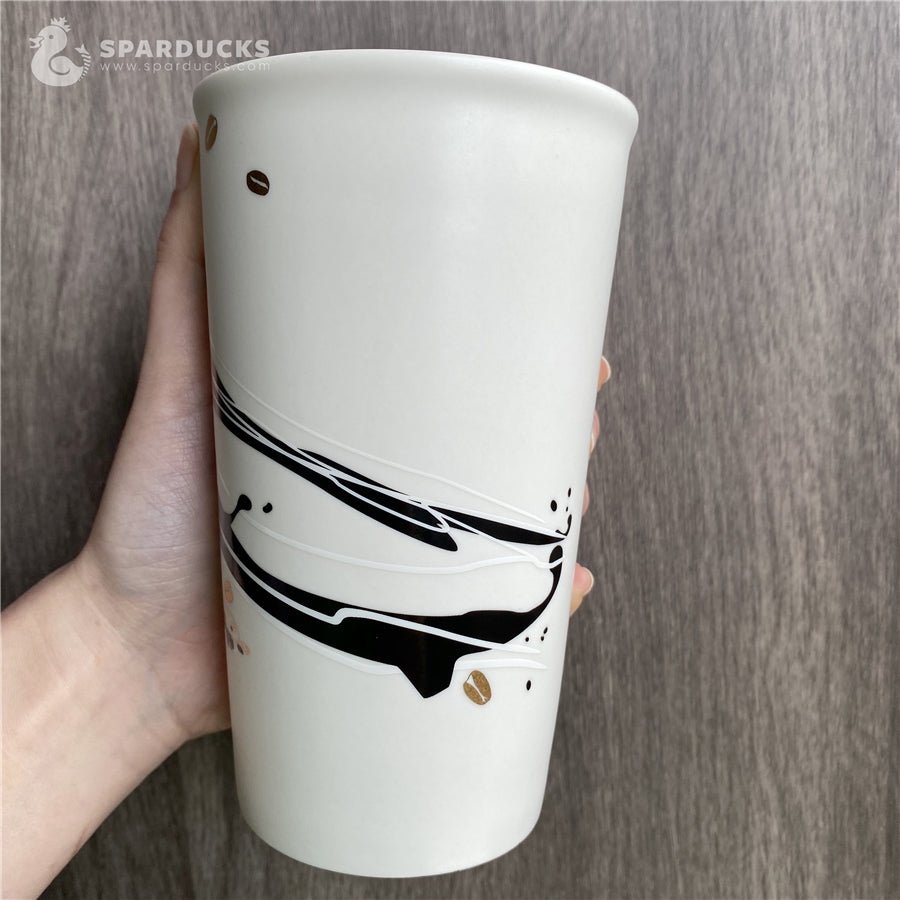 12oz China Black White Classic Ceramic Double Wall Tumbler