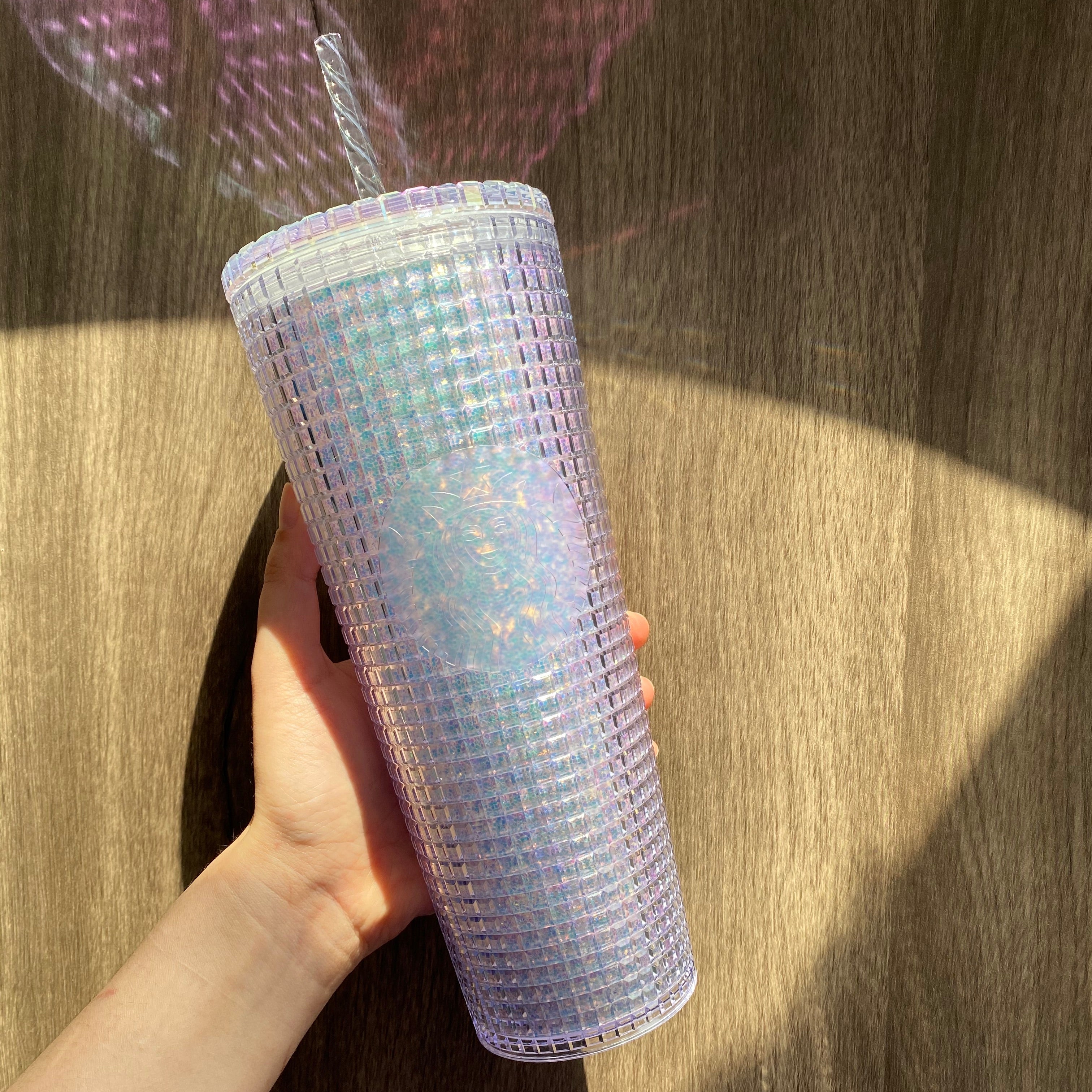 24oz China Silver Glitter Grid Straw Cup