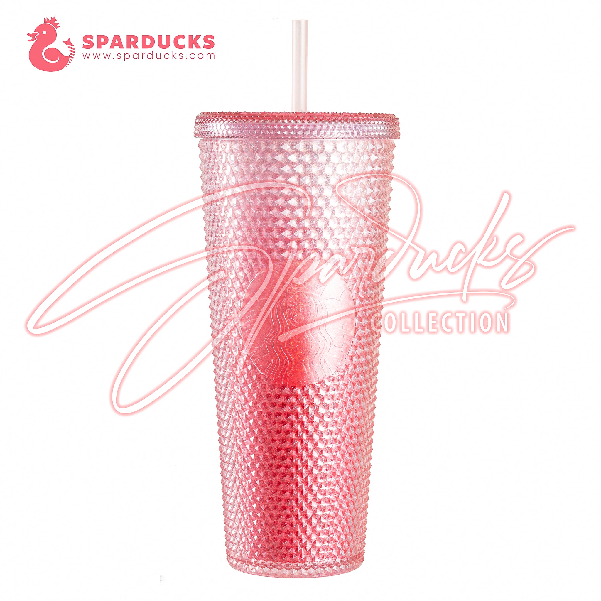 24oz China Gradient Peach Pink Glitter Studded Tumbler