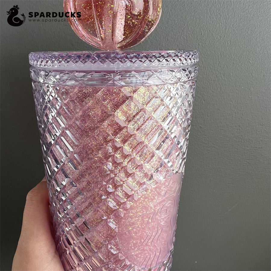 24oz China Glitter Pink Gradient Jeweled Tumbler