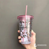 16oz Grande China Leopard Grain Pink Plastic Straw Cup