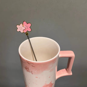 16oz China Pink Sakura Ceramic Mug with Stirrer