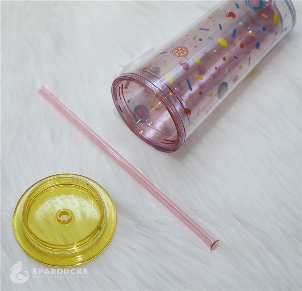 16oz Japan Fruit Glitter Plastic Straw Cup